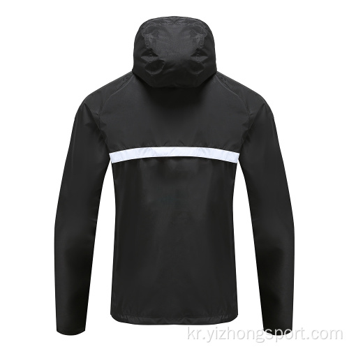 Mens Soccer Wear 지퍼 업 후드 블랙